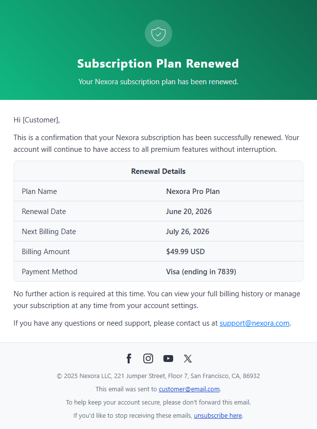 Subscription Renewed Template